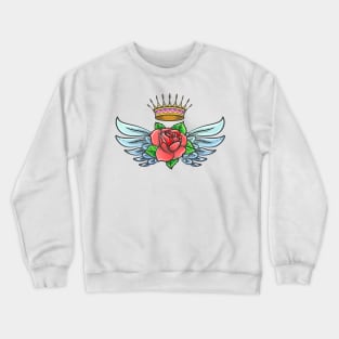 Winged Rose and Golden Crown colorful Tattoo. Crewneck Sweatshirt